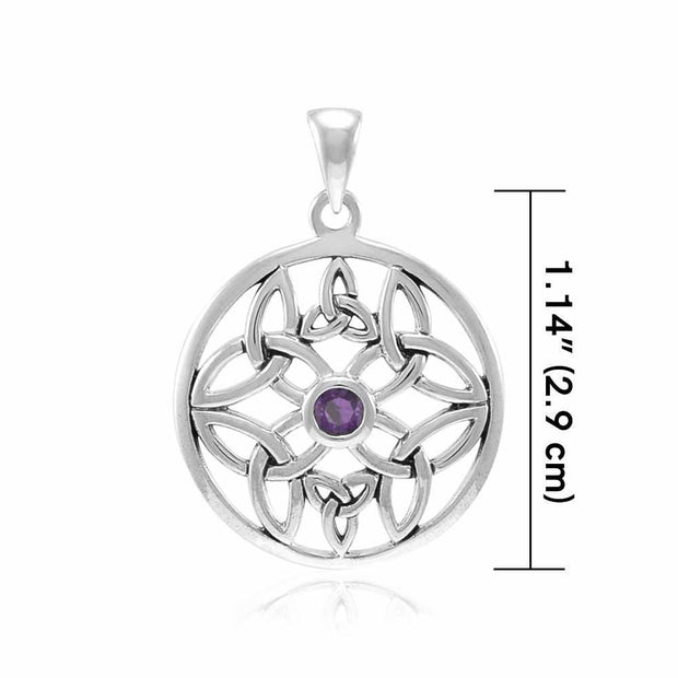 Celtic Trinity Knot Silver Pendant with Gemstone TPD3975