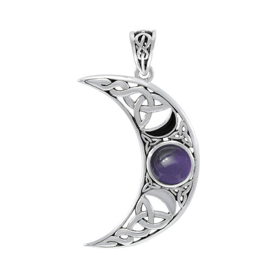 Blue Moon Large Silver Pendant with Gem and Enamel TPD4057 Pendant