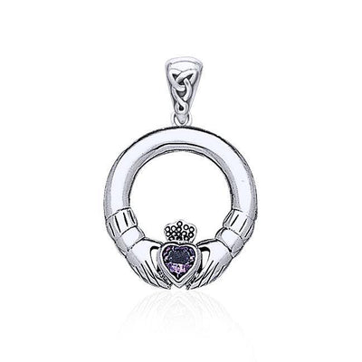 Claddagh Silver Pendant with Heart Gem TPD4118 Pendant