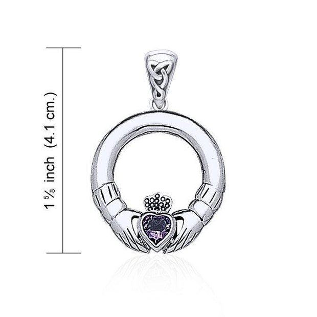 Claddagh Silver Pendant with Heart Gem TPD4118