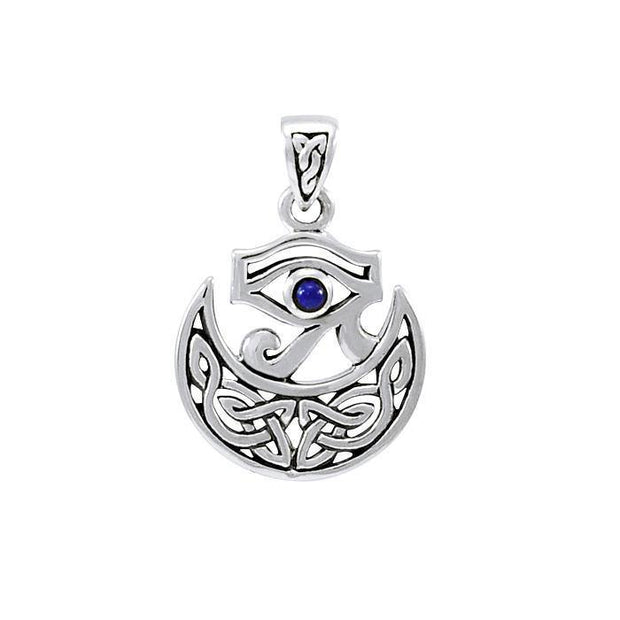 Eye of Horus with Knot Crescent Moon Silver Pendant TPD4278