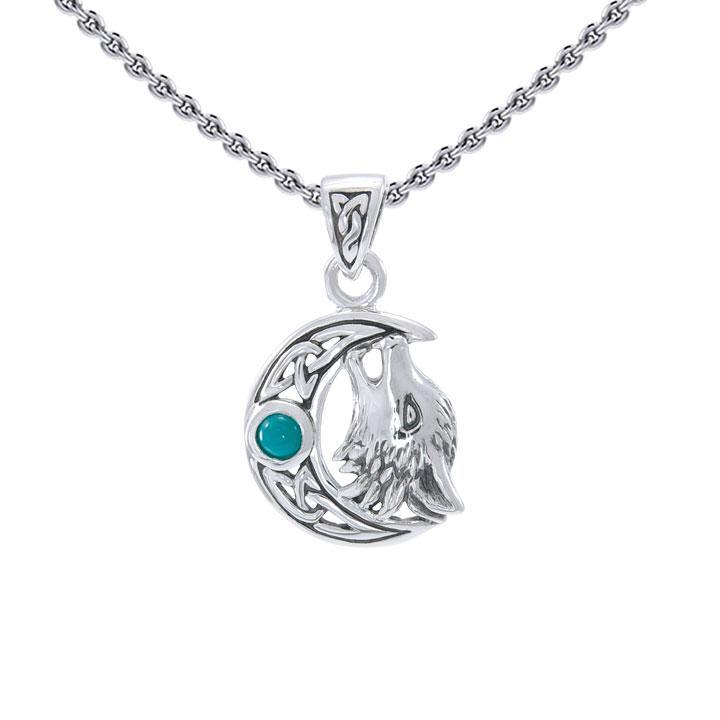 Sterling Silver Wolf with Celtic Moon Pendant TPD4290