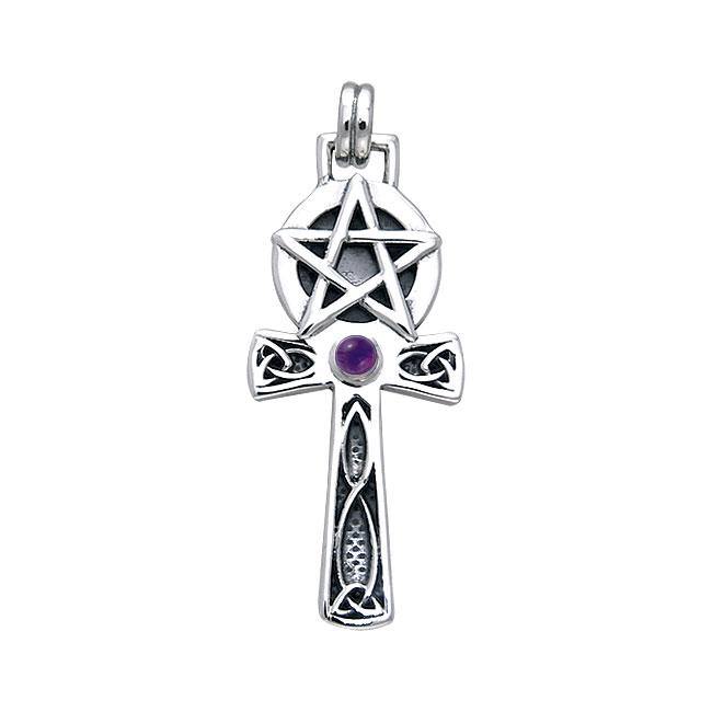 Handcrafted Silver Celtic Knot Pentagram Ankh pendant TPD430