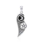 Wing with Moon and Star Silver Pendant with Black Enamel TPD4313