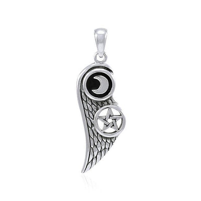 Wing with Moon and Star Silver Pendant with Black Enamel TPD4313 Pendant