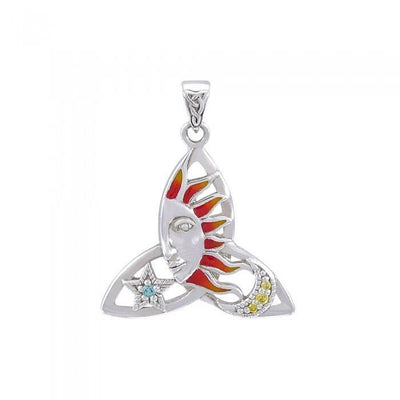 Enameled Celtic Sun on Trinity Knot Sterling Silver with Gemstone Pendant TPD4359