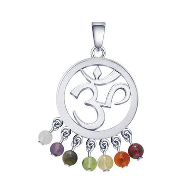 Om Symbol Sterling Silver Pendant with Chakra Beads TPD460