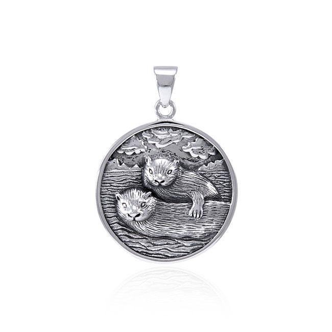 Sea Otters Medallion Silver Pendant TPD4617