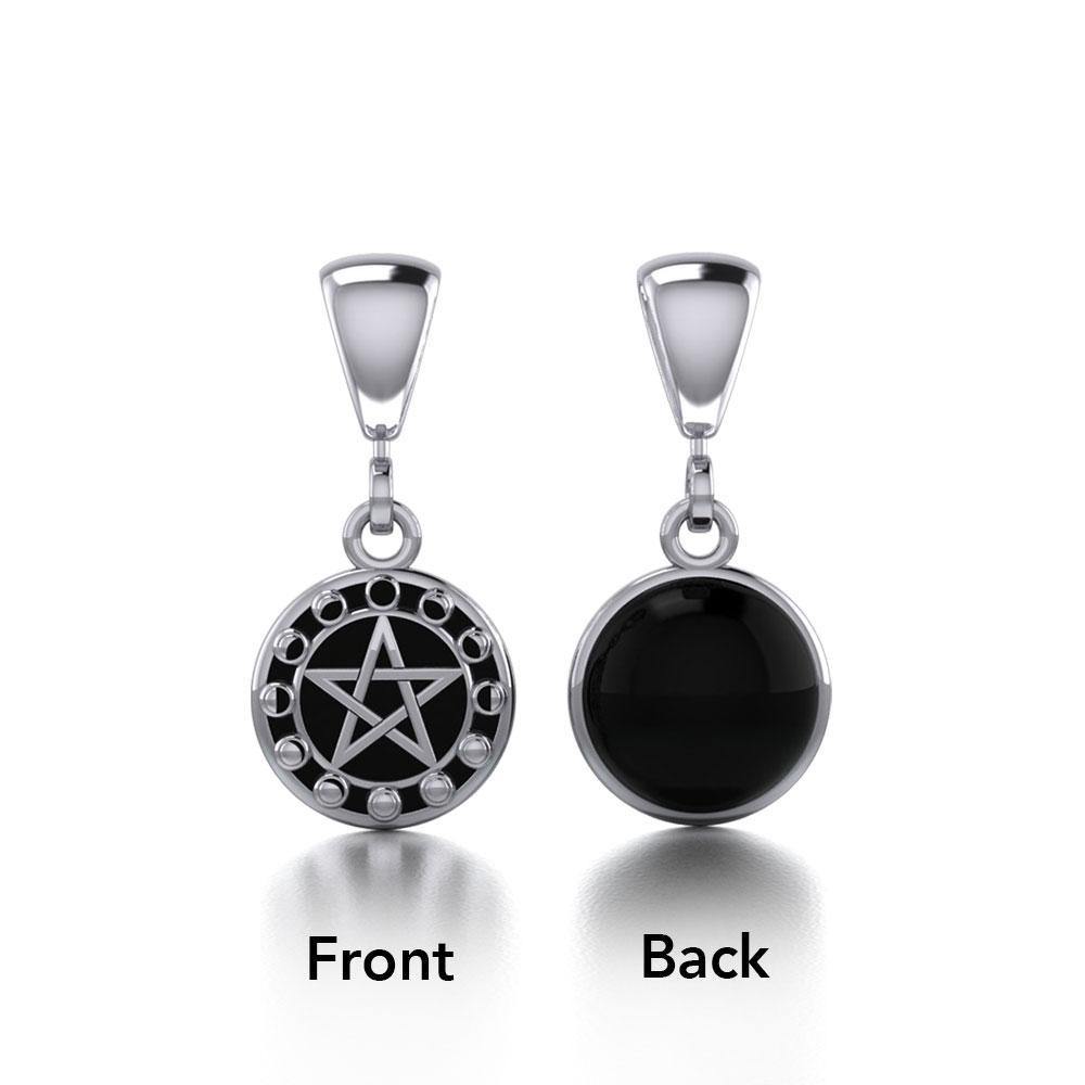 Silver Pentacle with Moon Phases Flip Pendant TPD477 Jewerly