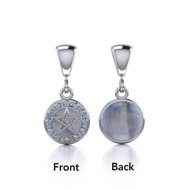 Silver Pentacle with Moon Phases Flip Pendant TPD477 Pendant