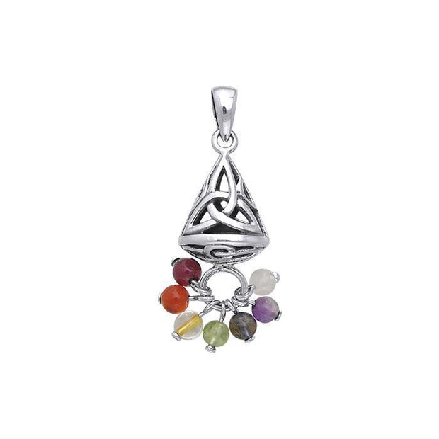 Celtic Knotwork Triquetra Sterling Silver Pendant Jewelry with Chakra Gemstones TPD482