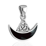 Celtic Knotwork Triquetra with Inlaid Crescent Moon Sterling Silver Pendant with Gemstone TPD4952