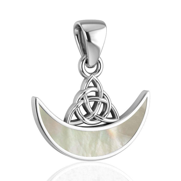 Celtic Knotwork Triquetra with Inlaid Crescent Moon Sterling Silver Pendant with Gemstone TPD4952