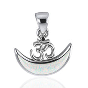 Om Symbol with inlaid Crescent Moon Sterling Silver Pendant TPD4953