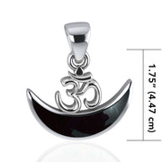 Om Symbol with inlaid Crescent Moon Sterling Silver Pendant TPD4953