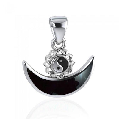 Yin Yang Symbol with inlaid Crescent Moon Sterling Silver Pendant TPD4954