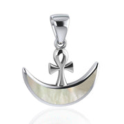 Ankh with inlaid Crescent Moon Sterling Silver Pendant TPD4955