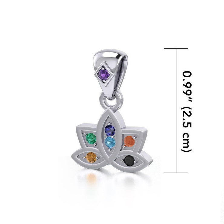 Lotus with Chakra Gemstone Silver Pendant TPD4961