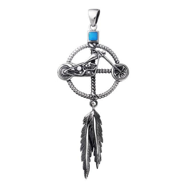 Motorcycle Solar Cross with Feather Pendant TPD498