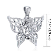 Butterfly with Rose and Pentacle Sterling Silver Pendant TPD5029 Pendants