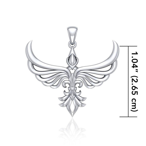 Phoenix with Fleur De Lis Sterling Silver Pendant TPD5089