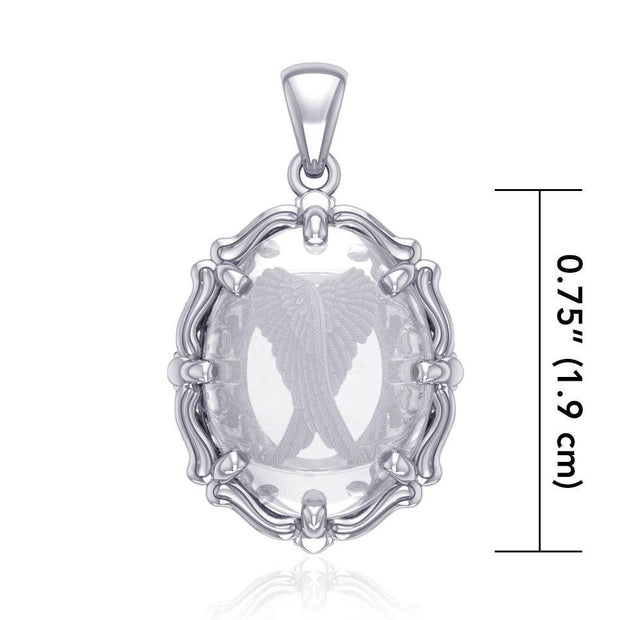 Angel Wings Sterling Silver Pendant with Genuine White Quartz TPD5125