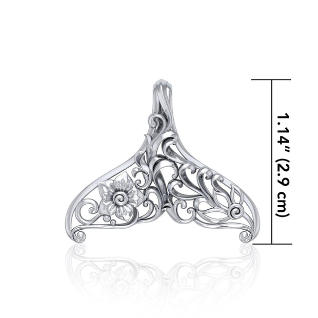 The graceful tale ~ Sterling Silver Whale Tail Filigree Pendant Jewelry TPD5145 Pendant
