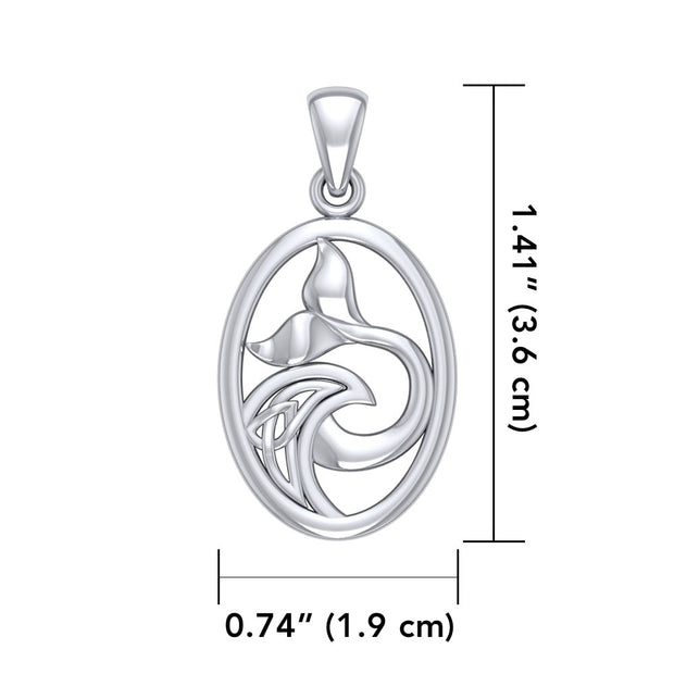 Sterling Silver Oval Whale Tail Pendant with Celtic Wave TPD5186