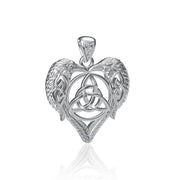 Silver Ravens Crows with Celtic Triquetra in Heart Pendant TPD5213 Pendant