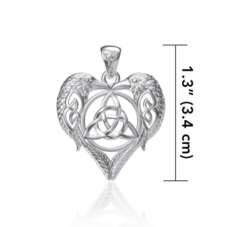 Silver Ravens Crows with Celtic Triquetra in Heart Pendant TPD5213
