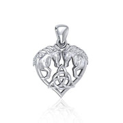 Silver Horses with Celtic Triquetra in Heart Pendant TPD5214