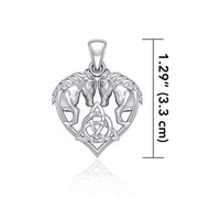 Silver Horses with Celtic Triquetra in Heart Pendant TPD5214