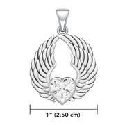 Gemstone Heart and Angel Wings Silver Pendant TPD5223