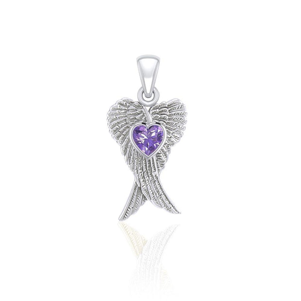 Heart Gemstone and Double Angel Wings Silver Pendant TPD5229 - Peter Stone Wholesale