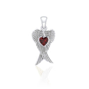 Heart Gemstone and Double Angel Wings Silver Pendant TPD5229 - Peter Stone Wholesale