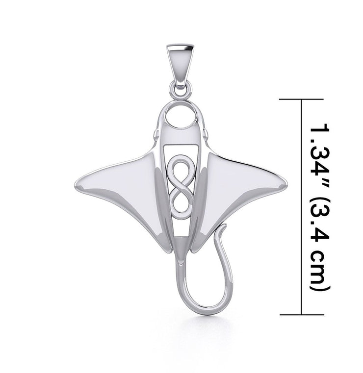 Silver Manta Ray with Infinity Symbol Pendant TPD5230 - Peter Stone Wholesale