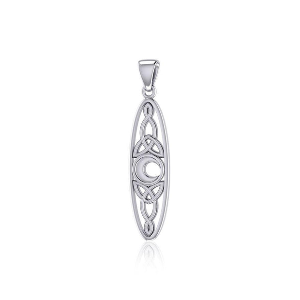Celtic Trinity Knot and Crescent Moon in Oval Shape Silver Pendant TPD5234