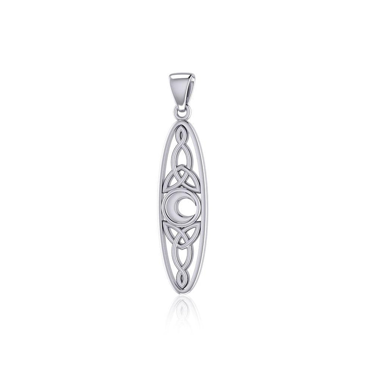 Celtic Trinity Knot and Crescent Moon in Oval Shape Silver Pendant TPD5234 - Peter Stone Wholesale