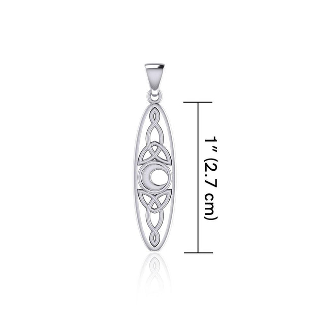 Celtic Trinity Knot and Crescent Moon in Oval Shape Silver Pendant TPD5234