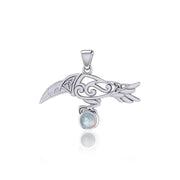 Celtic Spirit Raven with Gemstone Silver Pendant TPD5252