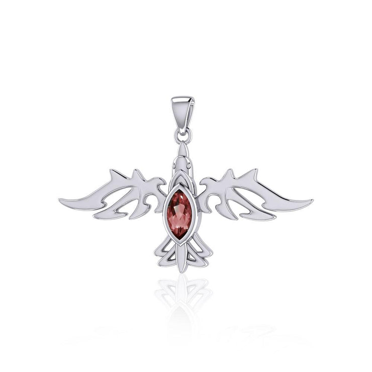 Modern Raven with Gemstone Silver Jewelry Pendant TPD5253