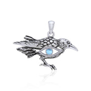 Mythical Raven with Gemstone Eye of Wisdom Silver Jewelry Pendant TPD5254