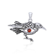 Mythical Raven with Gemstone Eye of Wisdom Silver Jewelry Pendant TPD5254