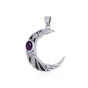 The Celtic Moon Raven Silver Pendant with Gemstone TPD5262