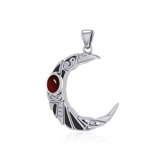 The Celtic Moon Raven Silver Pendant with Gemstone TPD5262