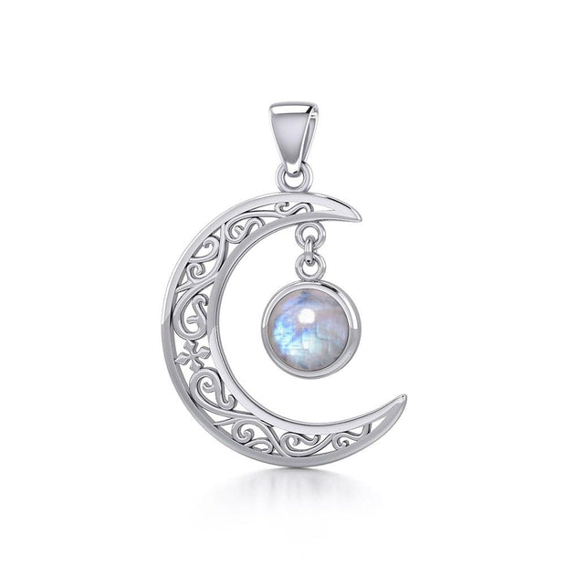 The Filigree Moon Silver Pendant with Dangling Gemstone TPD5263