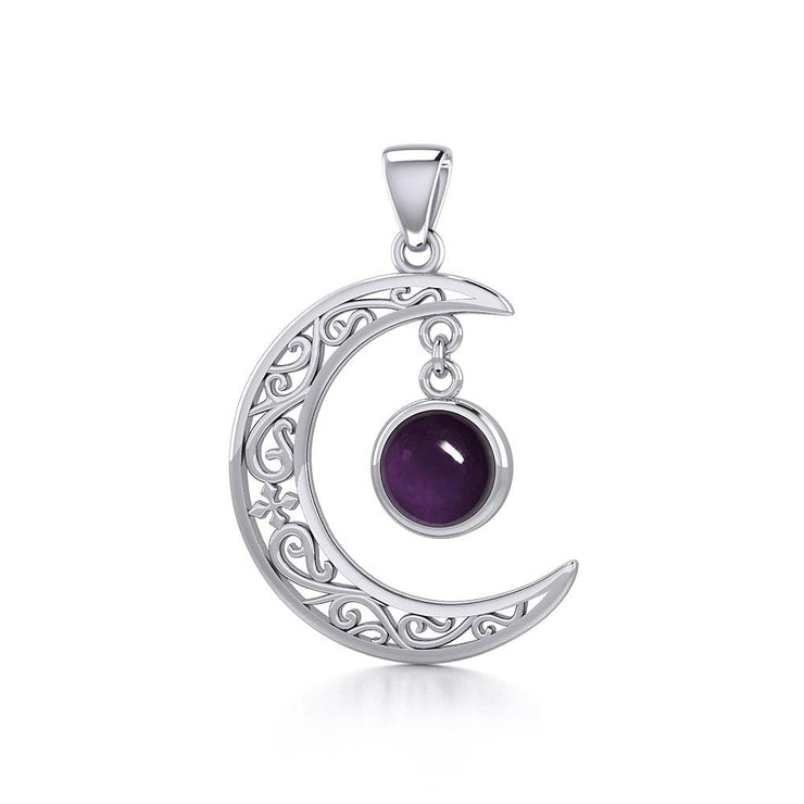 The Filigree Moon Silver Pendant with Dangling Gemstone TPD5263