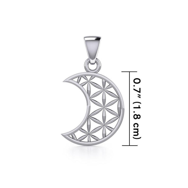The Flower of Life in Crescent Moon Silver Pendant TPD5265