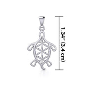 Turtle with Flower of Life Shell Silver Pendant TPD5271