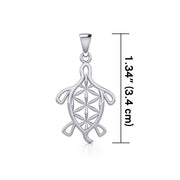 Turtle with Flower of Life Shell Silver Pendant TPD5271 - Peter Stone Wholesale
